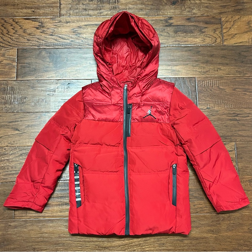 Nike Air Jordan Jumpman Boys Red Down Puffer Jacket Hooded Coat Size 7